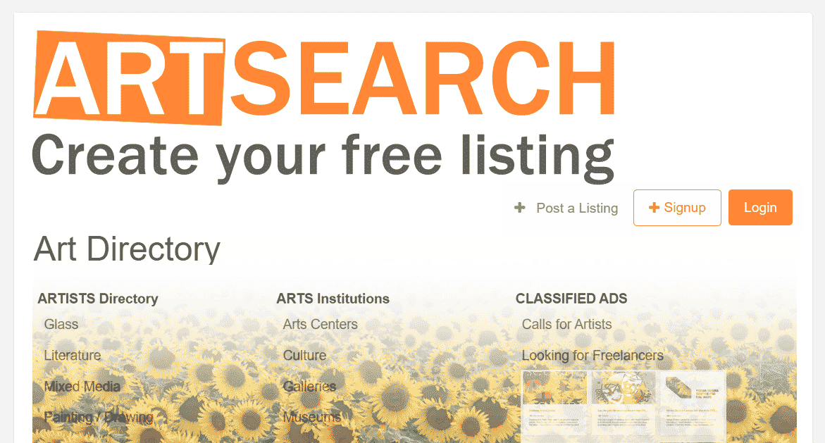 Submit art listing to art directory