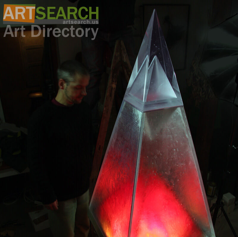 Red Pyramid Inside - Glass Sculpture