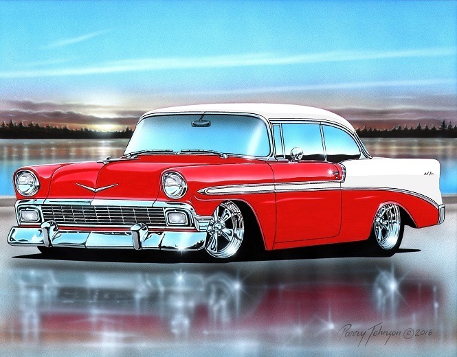 56 Chevy Bel Air 2 Dr Hardtop red &  white web